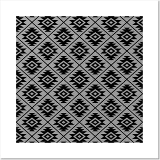 Aztec Symbol Black on Gray Repeat Pattern Posters and Art